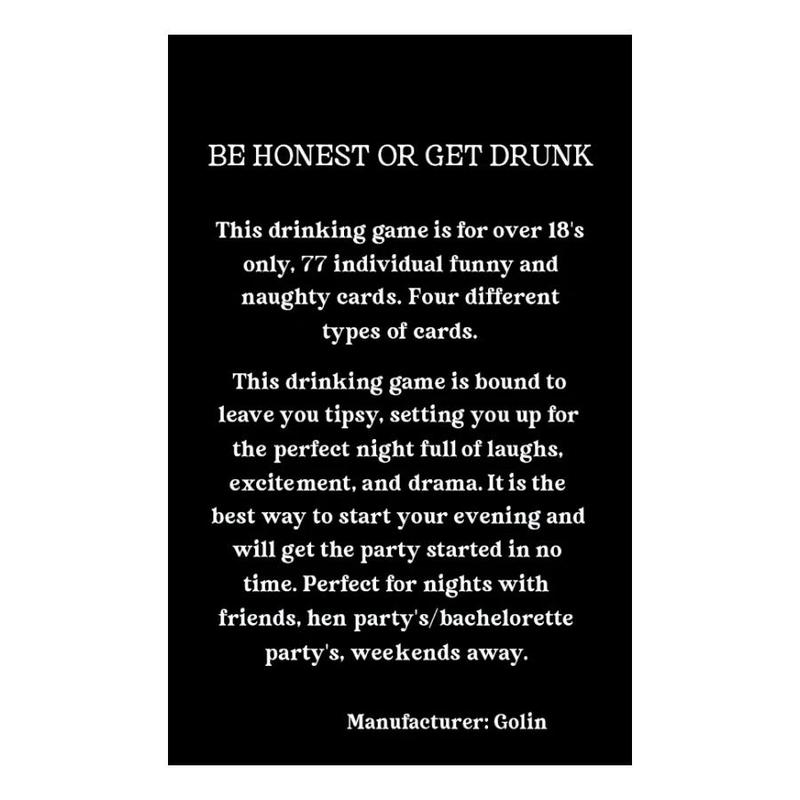 Be-Honest Or Get Drunk Game Card, Adult Drinking Game Card, Fun Naughty Challenges and Dares Card for Game Nights Parties Weekends Away