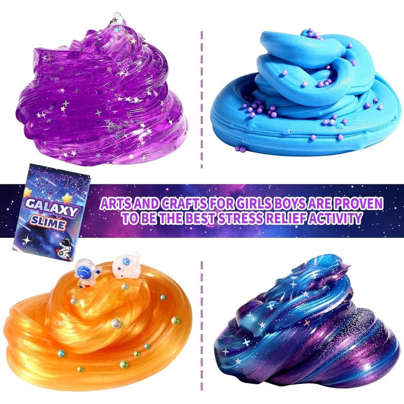 Mini Galaxy Slime Kit, with Glow in The Dark Stickers,Making Butter Slime, Dark Powder to Make Glitter & Galactic Slime, Stress Relief Toys, Party Favors for Kids, for Girls Boys 6 7 8 9 10 11 12