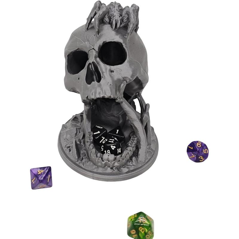 Skull Dice Tower DND Dice Tray for Rolling, Dice Tower Dungeons and Dragons Dice Jail D&D Accessories (7PCS D20 Dice Set Included) (Skull Sliver)