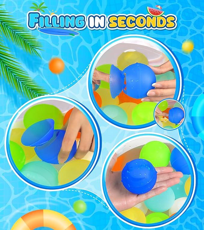 Fushigi ball children adults reusable water balloons, refillable water balloons Summer water toys Quick fill self-sealing silicone water balloons Outdoor pool toys Boys and girls with net bags summer water play partners