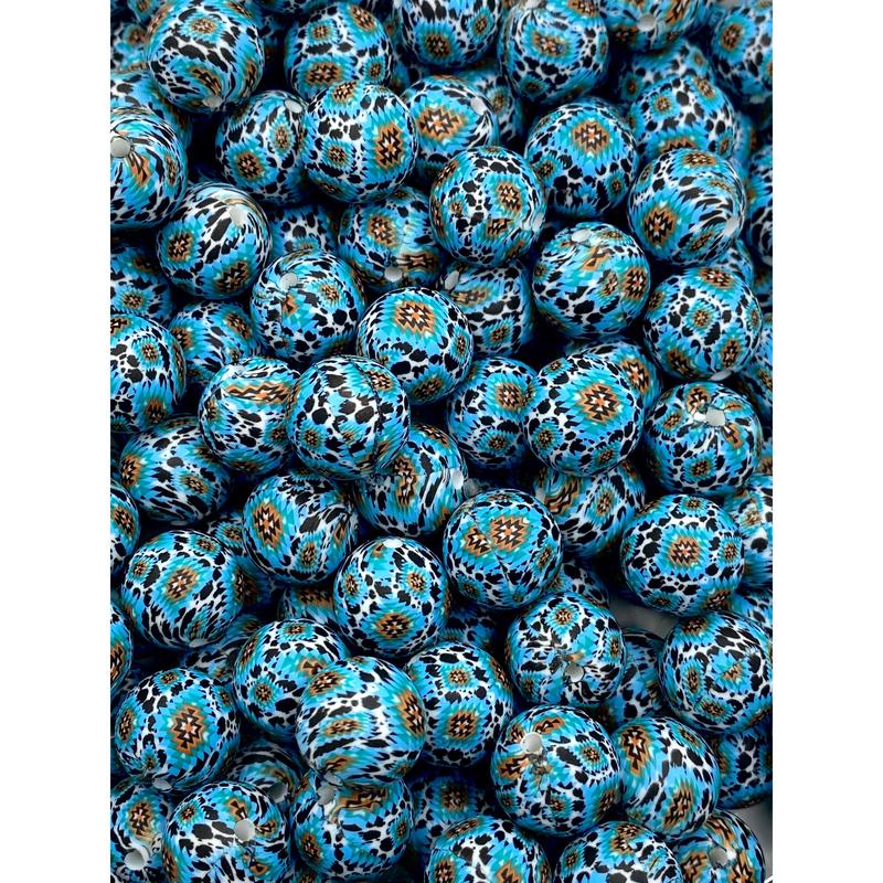 Rebel Child Printed Silicone Beads | Pattern Beads | Blue Beads | Western beads