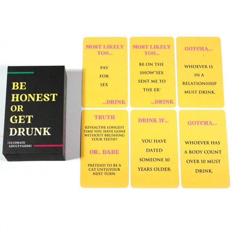 Be-Honest Or Get Drunk Game Card, Adult Drinking Game Card, Fun Naughty Challenges and Dares Card for Game Nights Parties Weekends Away