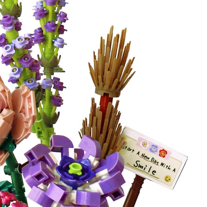 Flower Bouquet Design Building Blocks, DIY Educational Building Bricks Model, Building Blocks Playset, Unique Desktop Ornaments for Office Home Decor, Fidget Toys