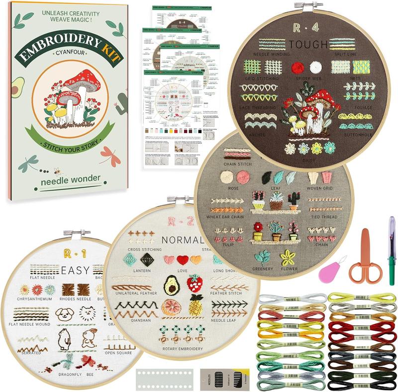 4 Stage Embroidery Kit for Beginners Adults, Easy to Learn 38 Different Stitches from Instruction & Video, Needlepoint Kits for Adults with Stamped Embroidery Patterns.