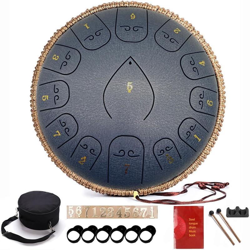 Empty Drum Set with Drum Rope, Drum Bag, Drums Stick, Finger Cover, Bracket & Sound Sticker, Musical Instrument for Music Education, Mind Healing, Yoga, Stocking Fillers Gift