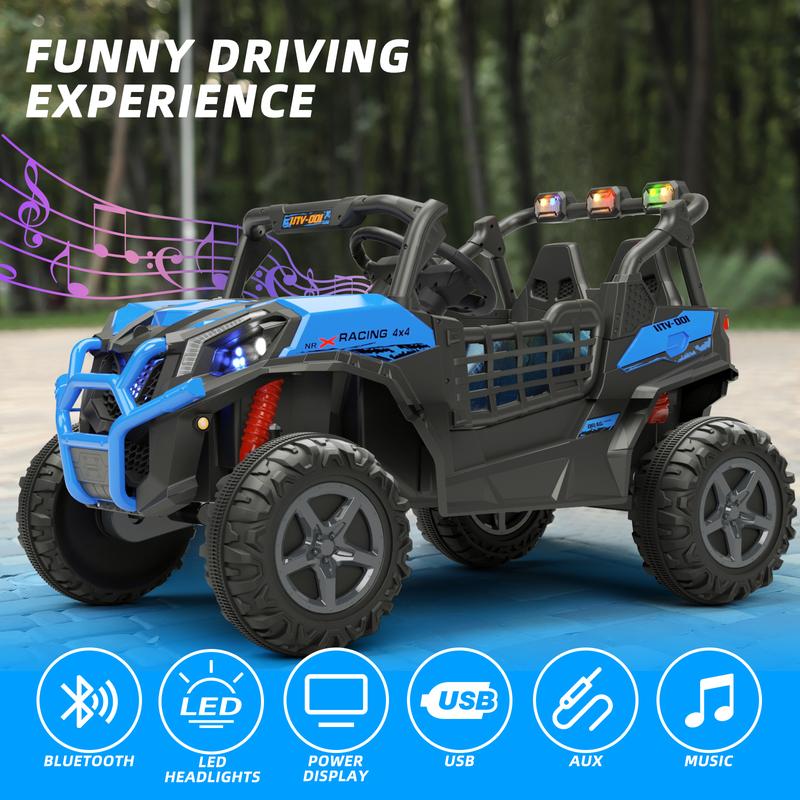 KORIMEFA 12V 24V 7AH Kids Ride On Truck Car w Parent Remote Control, Spring Suspension, LED Lights, AUX Port