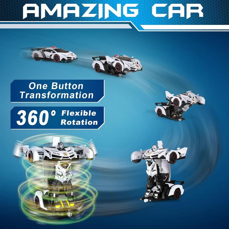 RC Car - Transformer, One Key Transform Flash Robot, 2.4Ghz 1:18 Scale Transformer Car Boys Kids Toys Gift with 360 Degree Rotation Drift Function