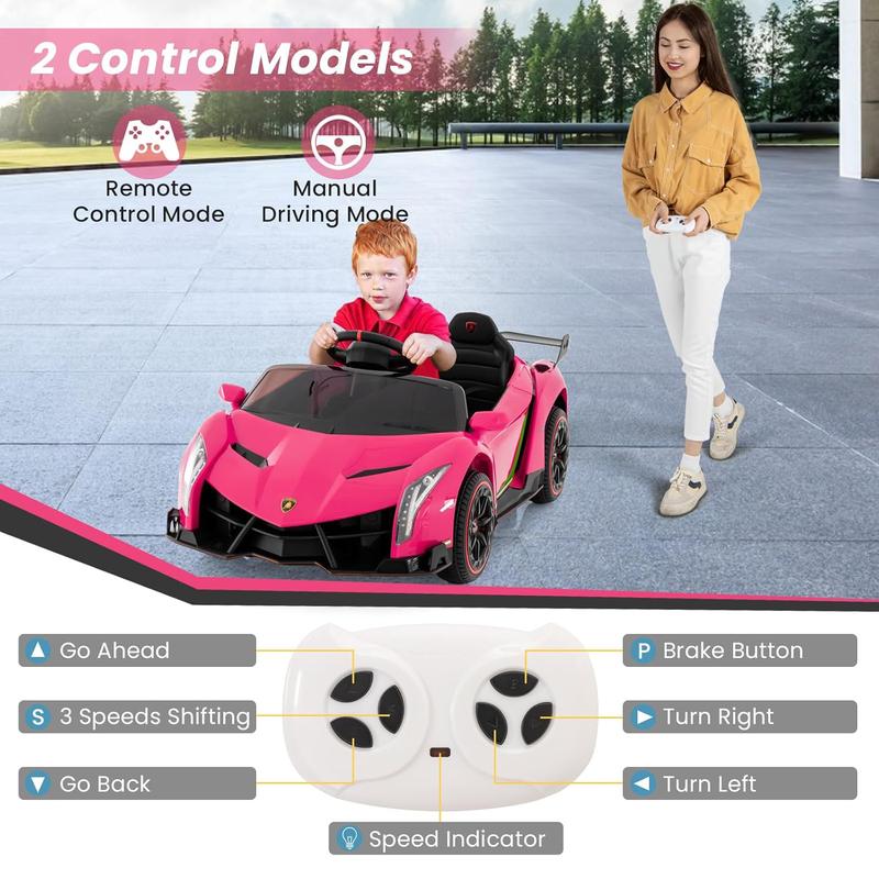 [LiveOnly] Costzon Licensed Lamborghini Ride On Car, 12V Battery Powered Electric Vehicle w Remote Control, 3 Speeds, Dual Doors, LED Lights, Horn, Music