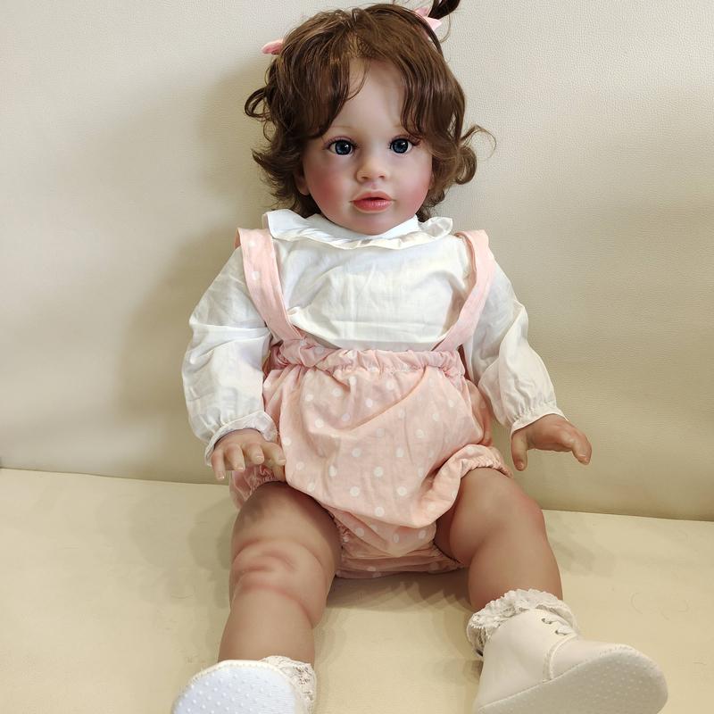 Realistic Cute Toddler Doll Girl 26In 70cm Realistic baby handmade standing doll Soft fabric body Blue eyes Rooted hair Suitable gift for children 3 + Christmas Halloween gift