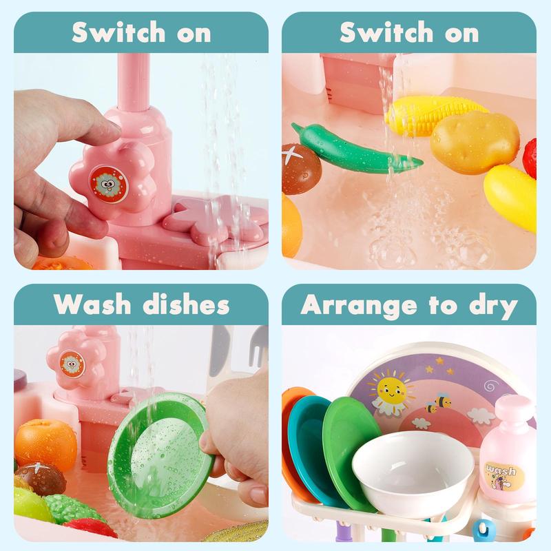 Play Sink with Running Water Toy Set for Kids - Educational Role Play with Realistic Pretend Dishes and Accessories