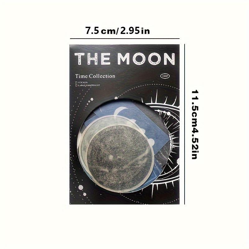 Vintage Round Moon Universe Pattern Paper Sticker, 100pcs Retro Style Decorative Sticker, DIY Decorative Sticker for Scrapbook, Journal, Luggage, Notebooks, Envelopes, Greeting Cards