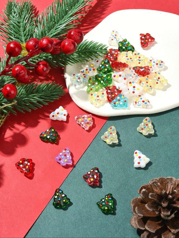 Christmas Tree Shaped Beads Kit, Cute Colorful Clear Beaded, Fashionable Beads for Jewelry Making, DIY Jewelry Making Supplies