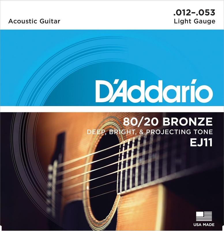 D'Addario EJ11 80 20 Bronze Acoustic Guitar Strings, Light, 12-53