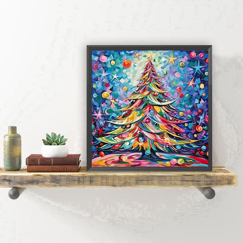 Colorful Christmas Tree Pattern DIY Diamond Arts Colorful Painting Kit without Frame, 1 Set DIY 5D Diamond Arts Colorful Painting, Wall Art Decor for Home