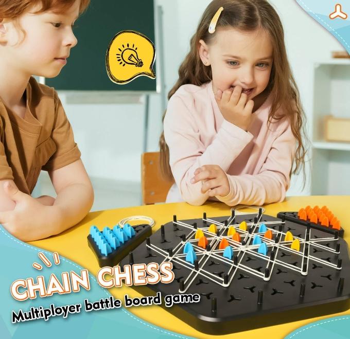 [Buy two off $5][Free Shipping]Chain Triangle Chess Game- Family Fun Night Chess Set,Fun Table Top Multiplayer Triangle Board Game,2 to 4 Players,1 Set Trigger Rubber Belt Game, Desktop Interactive Game,Party Leisure Interactive Game Props,gifts