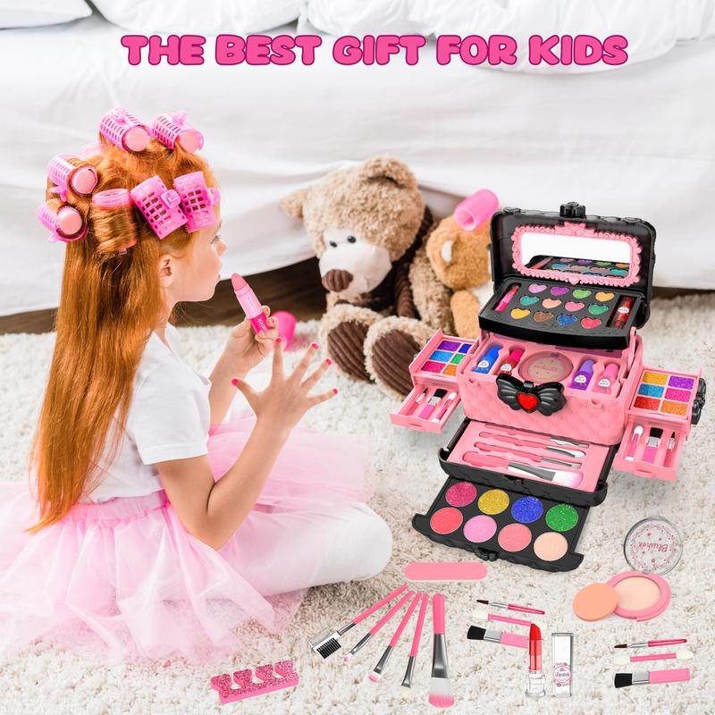 54 Count Kids Makeup Kit for Girls, Princess Real Washable Pretend Play Cosmetic Set Toys with Mirror,Birthday Gifts for 3 4 5 6 7 8 9 10 Years Old Girls Kids (Pink)