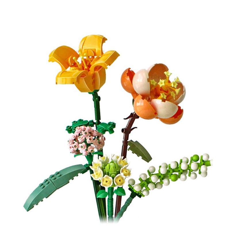 Flower Bouquet Design Building Blocks, DIY Educational Building Bricks Model, Building Blocks Playset, Unique Desktop Ornaments for Office Home Decor, Fidget Toys