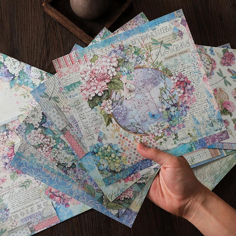 15pcs Multicolor Large Sized Hydrangea Pattern Material Paper, DIY Decoration for Scrapbooking and Crafts