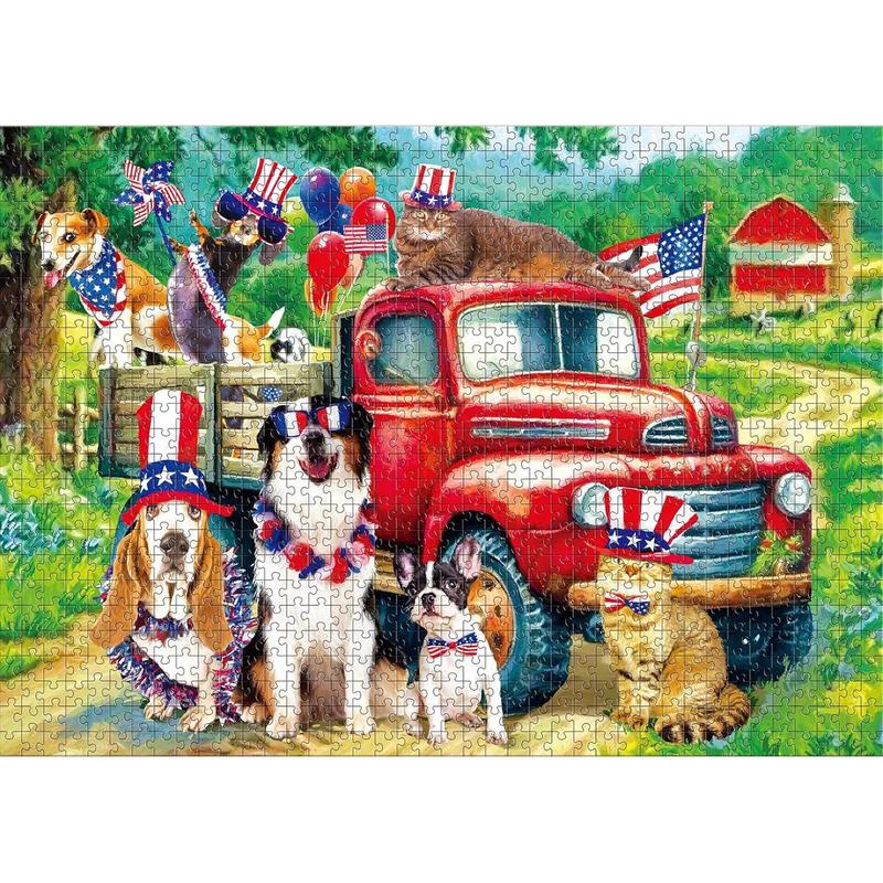 Puzzles for Adults 1000 count - Dogs Cats American Flag Patriotic Puzzle- 1000 count Puzzles with Letters on Back - Jigsaw Puzzles 1000 count for Fun Game Nights - 27.6