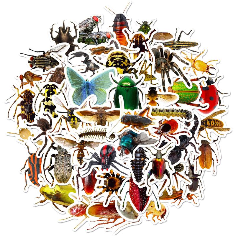 50pcs set Realistic Insect Sticker, Cute Animal Stickers for DIY Scrapbook Water Bottle Decoration