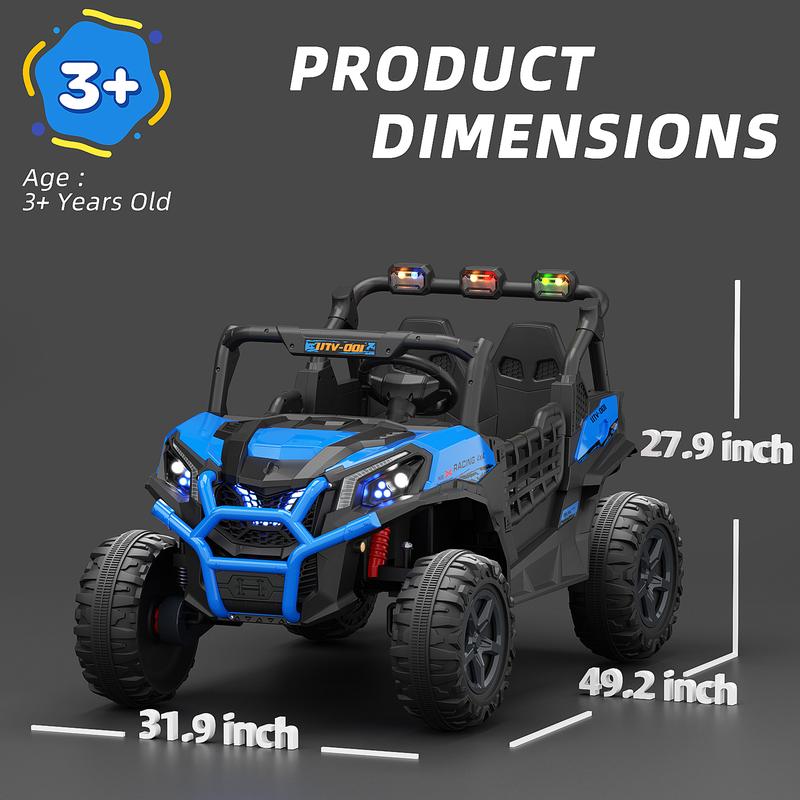 KORIMEFA 12V 24V 7AH Kids Ride On Truck Car w Parent Remote Control, Spring Suspension, LED Lights, AUX Port