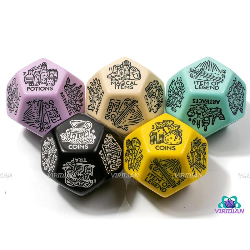 Treasure Generator Die | Random D&D Loot Reward Trove Dice, 30mm | Giant Acrylic D12 (1)