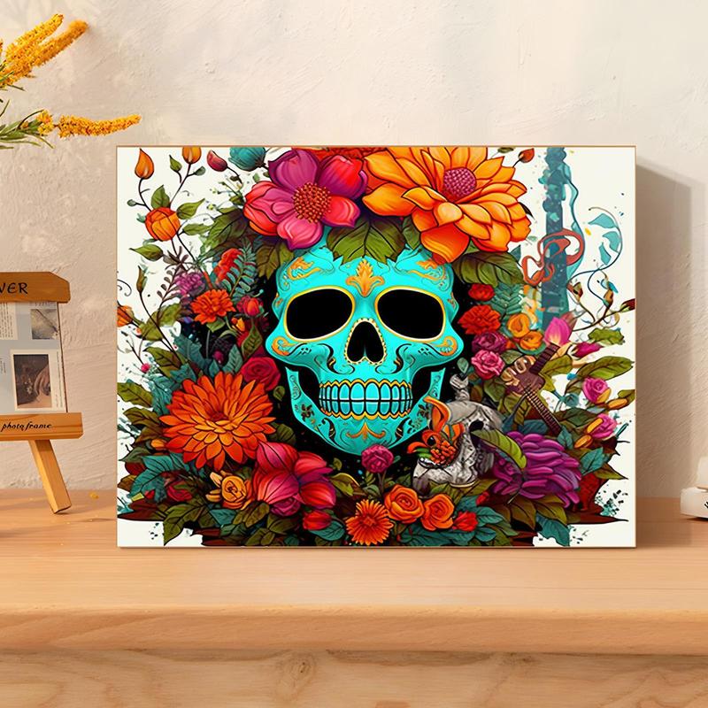 Skull & Flower Pattern DIY Painting By Numbers Kit, 1 Set DIY Paint By Numbers Kit without Frame, Wall Art Decoration for Home Living Room Bedroom