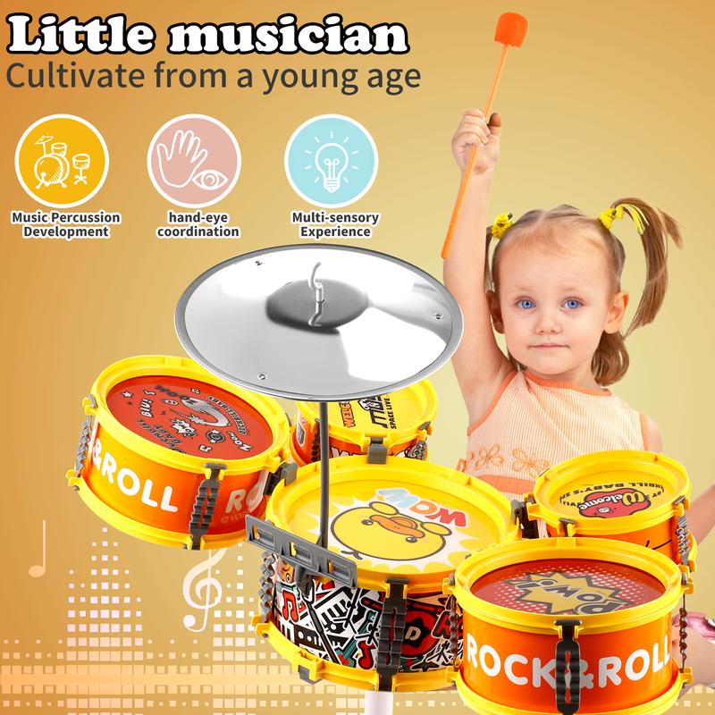 Toddler Drum Set with Chair - Mini Drum Toys with Stickers & Drumsticks for Kids 1-3 Years, Musical Learning & Gift for Boys & Girls