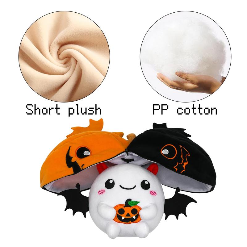 Halloween Stuffed Animal Double Sided Pumpkin Plush Toy, Bat Ghost Deformed Pumpkin Plush Toy Zipper, Suitable for Boys Girls Children's Birthday Gift