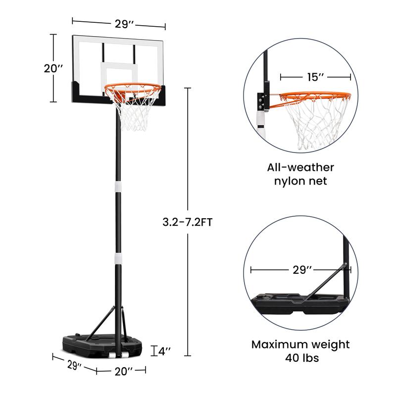 Seray Kids Basketball Hoop, 3.2 to 7.2FT Adjustable Height, Swimming Pool Basketball Hoop Outdoor 28in Backboard for Kids Adults Indoor Outdoor