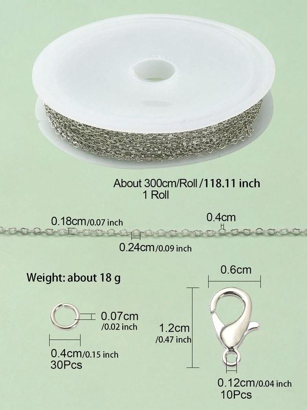 DIY Jewelry Making Kit, 1 Set Including 1 Roll Chain,30pcs Open Rings,10pcs Lobster Claws, Jewelry Making Accessories for Bracelet & Necklace Making