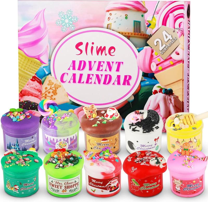 Slime Christmas Countdown Calendar with 24 Fluffy Slimes and Charm Toys