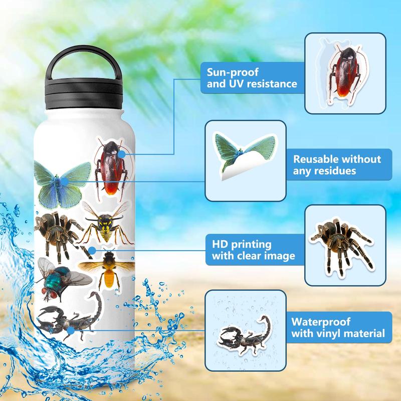 50pcs set Realistic Insect Sticker, Cute Animal Stickers for DIY Scrapbook Water Bottle Decoration