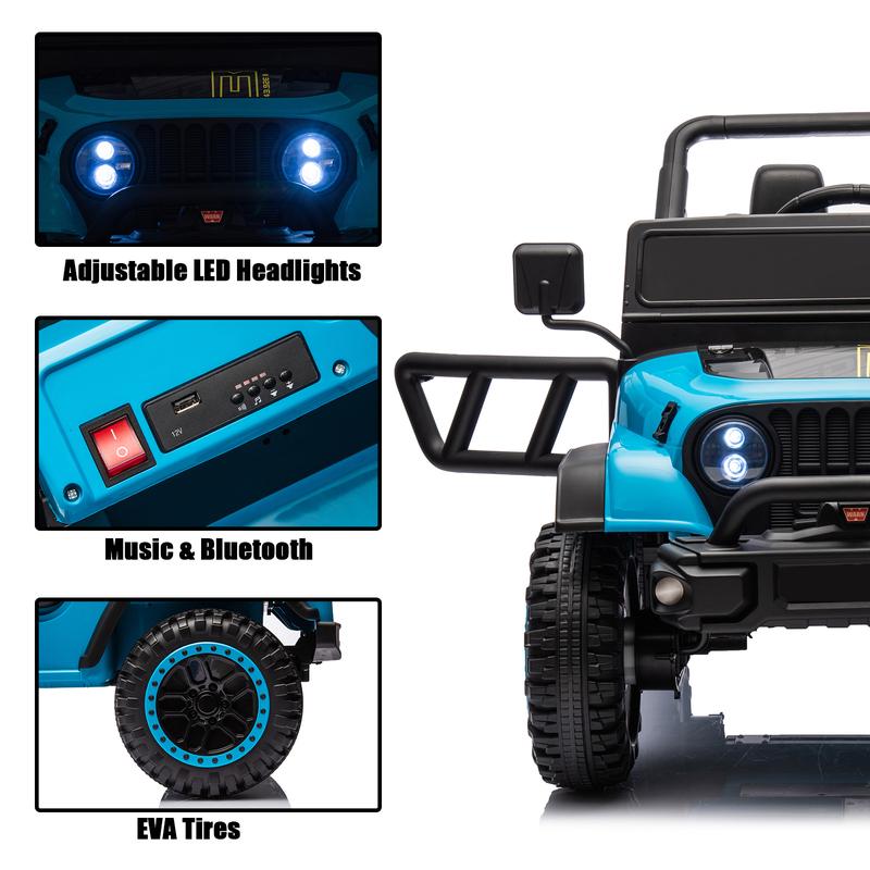 POSTACK 24V Ride on Toy for Big Kids, Off-Road Electric Vehicle with Parental Remote Control, Ride On Car Truck w Bluetooth, Music, LED Lights, Battery Powered Electric Cars for Kids, Blue