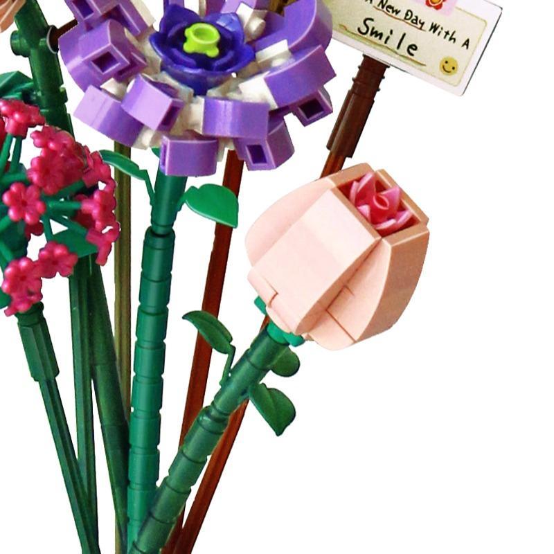 Flower Bouquet Design Building Blocks, DIY Educational Building Bricks Model, Building Blocks Playset, Unique Desktop Ornaments for Office Home Decor, Fidget Toys