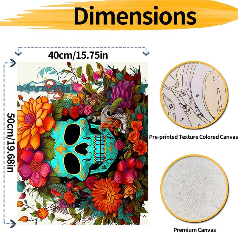 Skull & Flower Pattern DIY Painting By Numbers Kit, 1 Set DIY Paint By Numbers Kit without Frame, Wall Art Decoration for Home Living Room Bedroom