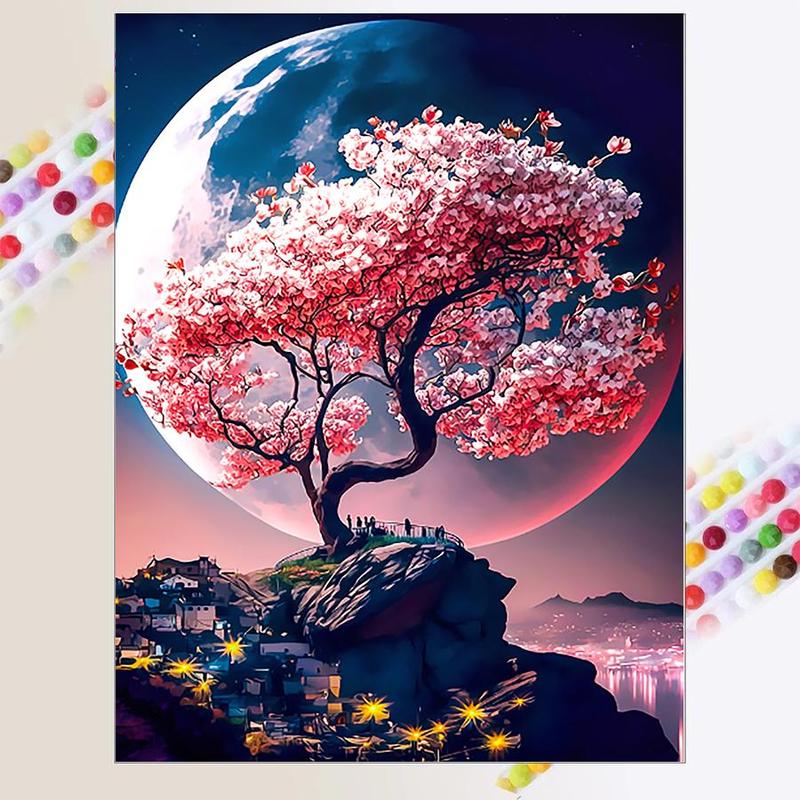 5D DIY Diamond Arts Colorful Painting Kit, Sakura Tree Pattern Diamond Arts Colorful Painting without Frame, DIY Decor Painting for Bedroom