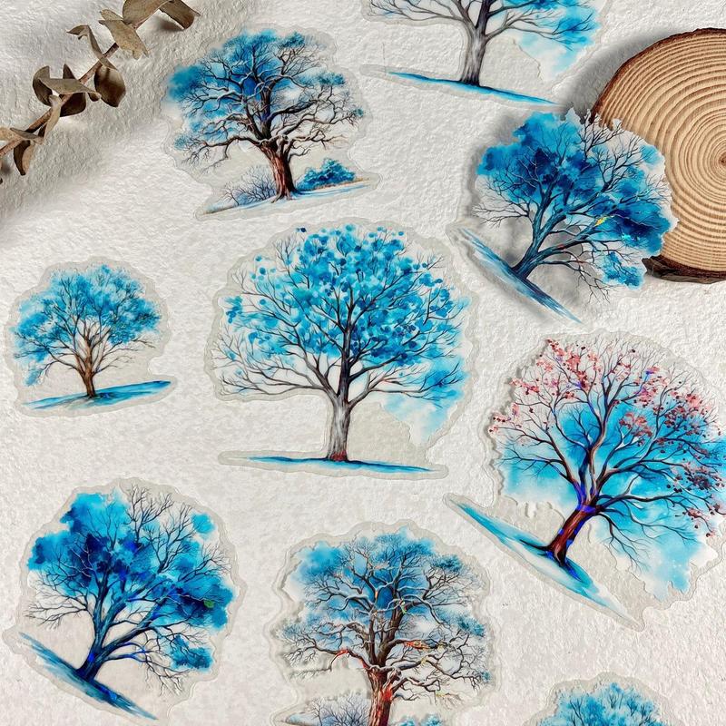 Jungle Tree Pattern Sticker, 10pcs set Scrapbooking & Journal Making Material Paper, DIY Decorative Sticker for Stationery Computer Water Bottle