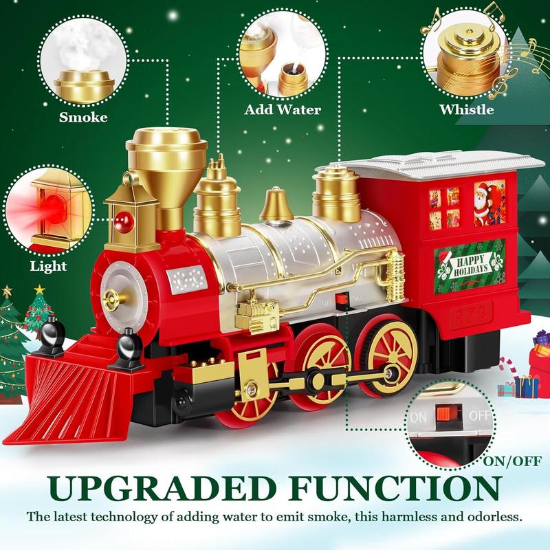 Christmas Train Set, Electric Train Toys with Water Steam, Sounds & Lights, Model Train Set for Under The Xmas Tree, Railway Kit Gifts for 3, 4, 5, 6, 7, 8+ Year Old Boy & Girl