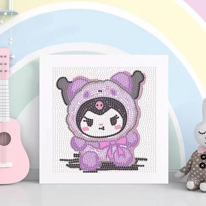 Sanrio Cartoon Anime Theme Diamond Art Painting Kit, DIY 5D Diamond Art Painting Kit with Photo Frame, DIY Wall Art Decor for Home, Living Room, Bedroom