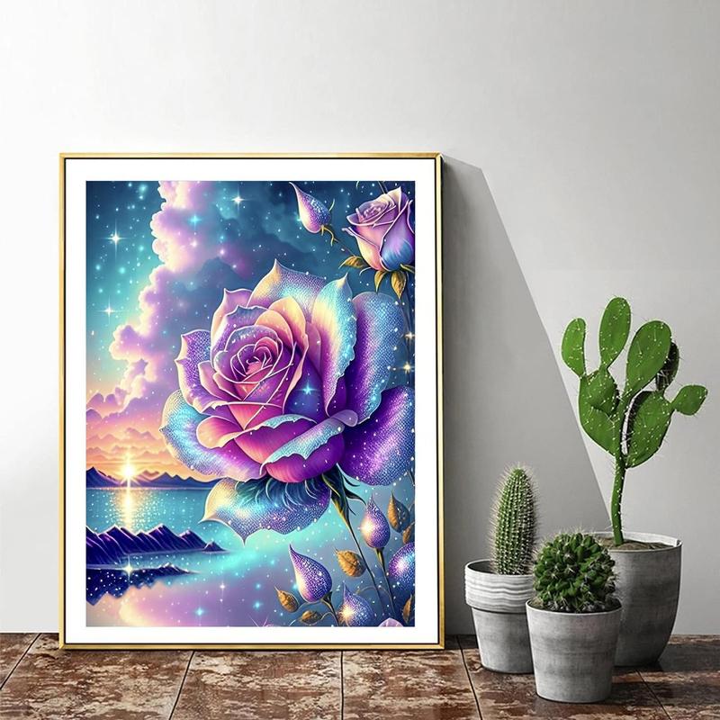 DIY Rose Diamond Painting Kits for Adults - Sunset 5D Diamond Art Kits, Full Drill Diamond Painting Kits, Gem Arts and Crafts for Beginner Home Wall Decor 12X16in Rose-1