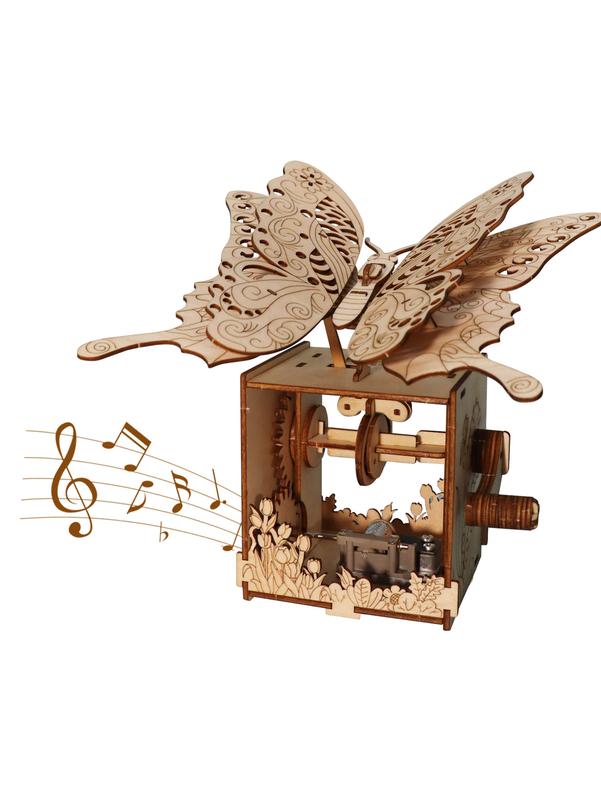 3d Wooden Puzzle Hand Butterfly Music Box You Are My Sunshine Handmade Assembly Model Kit Holidays Brthdays Christmas Gifts