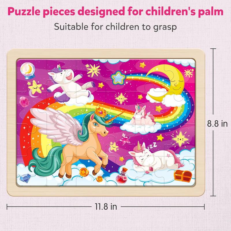 Large Unicorn Princess Fairy Wooden Puzzles for Girls Gift Box(12.2*9.4 in) - FSC Certified, 24 count Puzzles for Kids Ages 4-6, Puzzles for Toddlers 2-4, Unicorn Toys Gifts for 3 4 5 Year Old