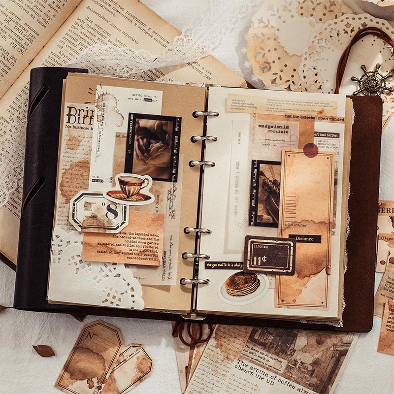 Vintage Coffee Theme Scrapbooking & Stamping Supplies, 65pcs pack DIY Decorative Paper & Sticker & Tape Set, Scrapbooking & Stamping Supplies