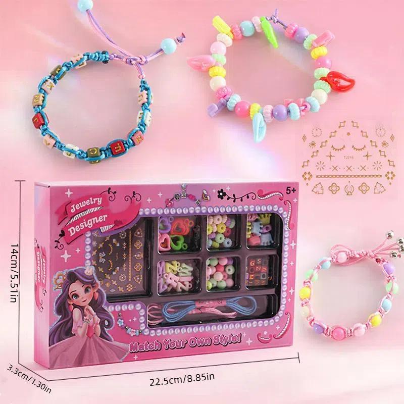 DIY Beaded Jewelry Making Kit, 1 Box Accessories Making Kit for Kids, Educational Handmade Toy, Beaded Bracelet Necklace Jewelry Nail Sticker Set, Christmas Gift