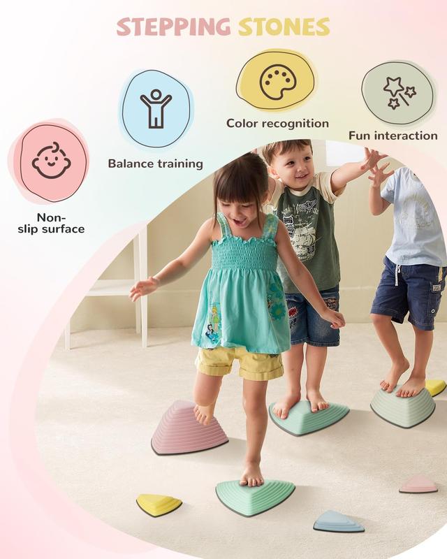 12 25 Count Children's Sensory Balance Training Stepping Stones,Promote Coordination and Strength Child Safe Rubber,Non-Slip Side, Outdoor Play Sets,Indoor and Outdoor Play Equipment for Kids（Macaron  Rainbow Color） to d der toys