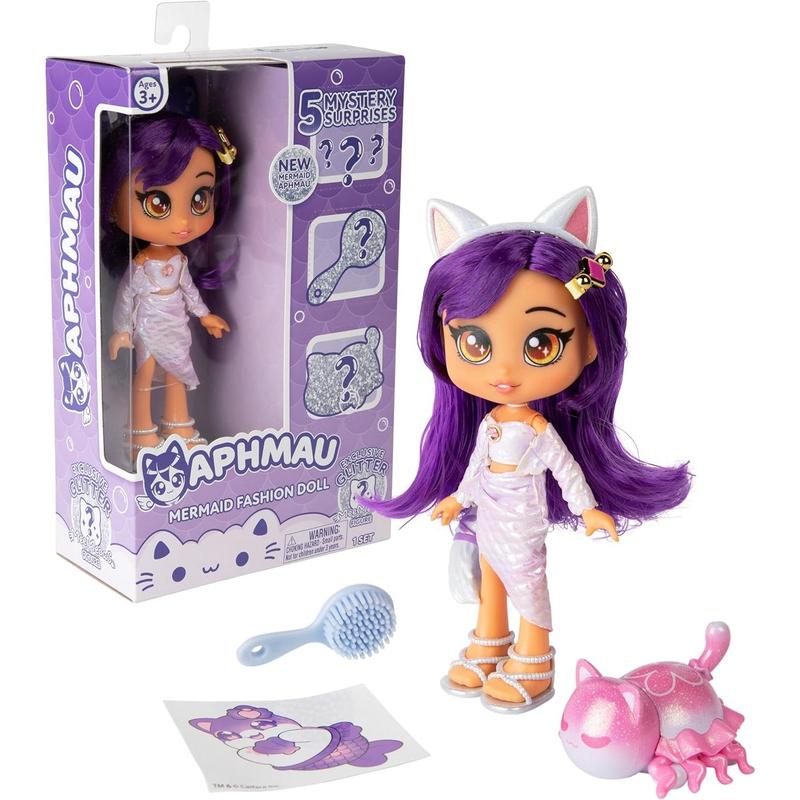 Aphmau Fashion Doll & Accessories Sparkle Edition, 5 Mystery Surprise Toys, Exclusive Glitter MeeMeows Mini Figure, Official Merch, 7 inch