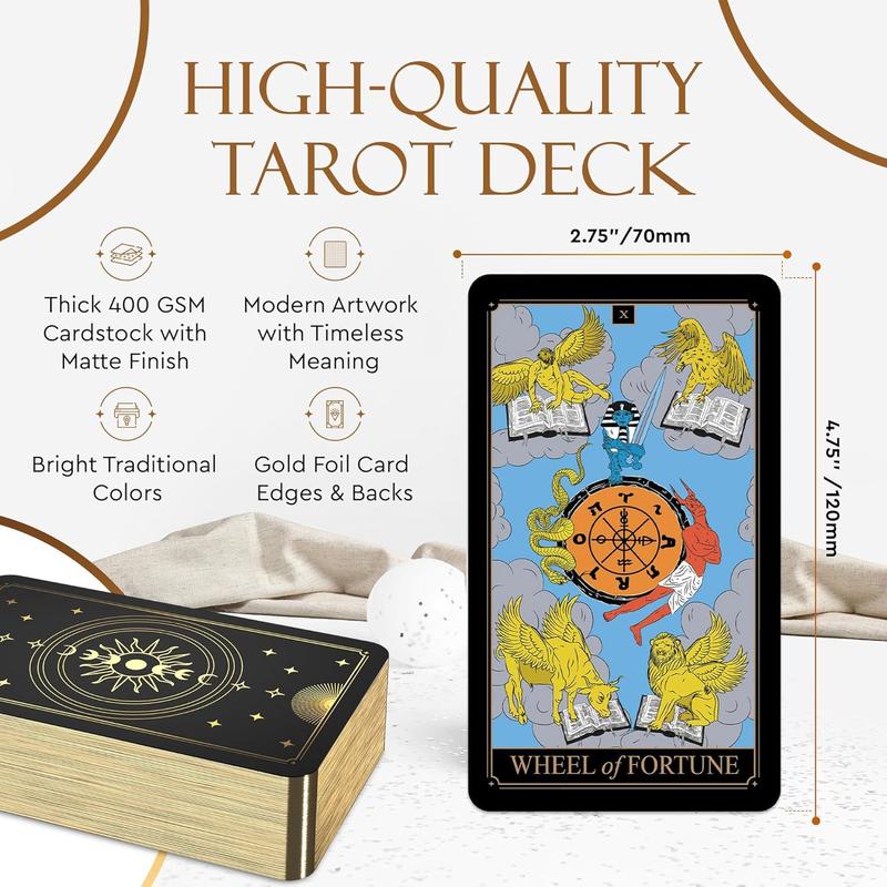 Wyspell Tarot Kit Includes Gold Tarot Cards with Guide Book, a Tarot Cloth, a Tarot Bag, a Tarot Journal, and a Classic Tarot Deck Holder - Beautiful Tarot Cards for Beginners Kit