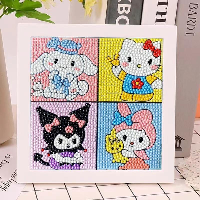 Hello Kitty Pattern DIY Diamond Art Painting Kit with Frame, 1 Set Cute Diamond Art Painting Kit, 5D DIY Decor Painting for Bedroom