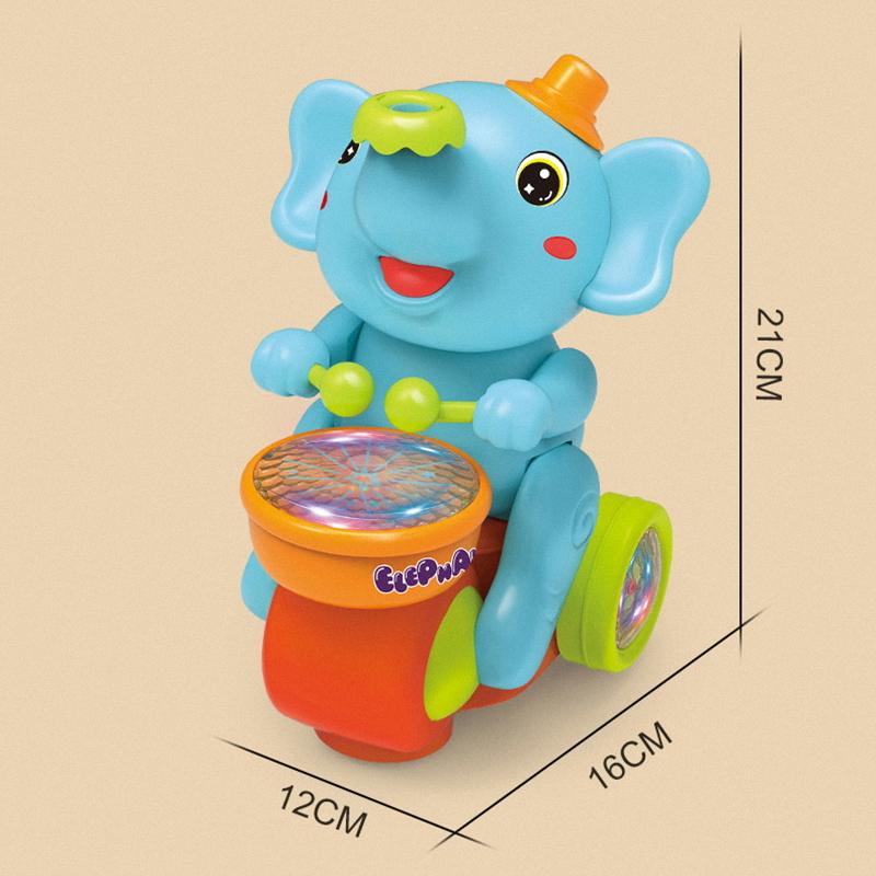 Musical Walking Elephant Drummer Toy Blowing Ball Elephant Toys with Music Lights and Sounds Crawling Toys